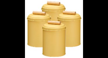 Voorraadpot / koekjes bewaarblik Bart - 4x - 14 x 20 cm - metaal - geel - keuken voorraadpotten