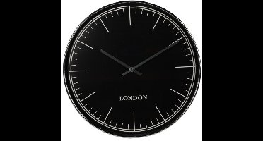 Wandklok huiskamer - London - wand/muur - Dia 50 cm - zwart/zilver/kunststof