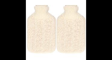 Warmwaterkruik - 2x - met zacht gebreide hoes - warm wit - 1,75L - kruik