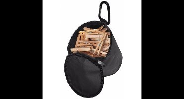 Wasknijperzak met karabijnhaak - en 100x stuks houten knijpers - knijperzak