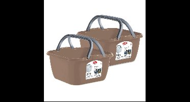 Wasmand/draagmand/teil met hengsel - 2x - kunststof - 13 Liter - cappuccino - 35 x 35 x 18 cm