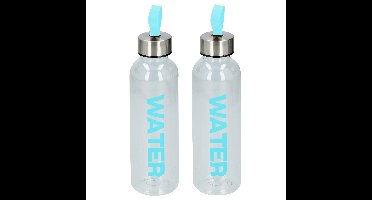 Waterfles / drinkfles / sportfles - 2x - transparant/turquoise - kunststof - 550 ml - schroefdop
