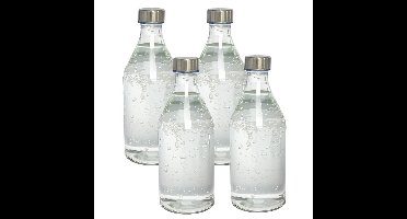 Waterkan - 4x - met deksel - 1L - glas - RVS Dop - waterkaraf - schenkkan - rond