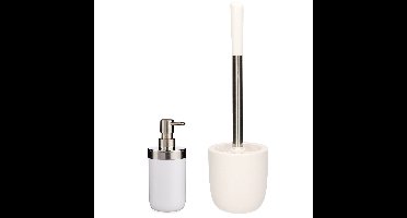 WC-/toiletborstel en houder dolomiet wit met zeeppompje 350 ml