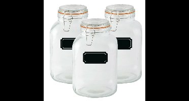 Weckpotten/inmaakpotten - 3x - 3L - glas - met beugelsluiting - incl. etiketten