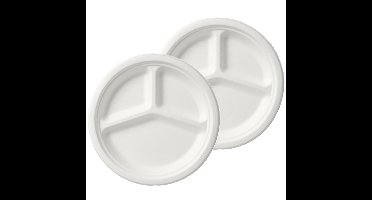 Wegwerp fondue/gourmet borden - 100x - 3-vaks - wit - D26 cm