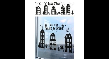 Welkom Sint en Piet zelfklevende raamsticker groot zwart 150 x 50 cm