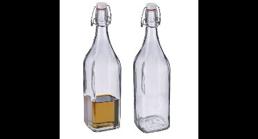 Westmark Beugelfles / Weckfles - 2x - transparant glas - luchtdicht - 1 liter - waterfles - vierkant