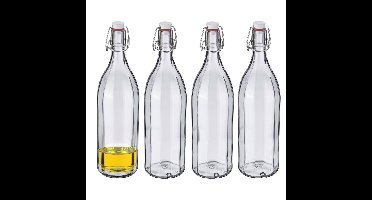 Westmark Beugelfles / Weckfles - 8x - transparant glas - luchtdicht - 1 liter - waterfles - hoekig