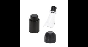 Wijnset - Wijnschenker - Wijnstopper - Champagnestopper - Zwart - kunststof