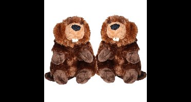 Wild Republic Pluche bever knuffel - 2x stuks - bruin - 20 cm - Dieren speelgoed bevers knuffels