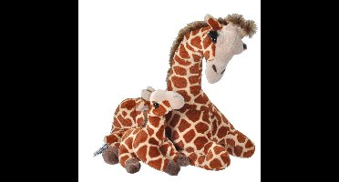 Wild Republic Pluche giraffe - met baby knuffel - gevlekt - 38 cm - speelgoed knuffel