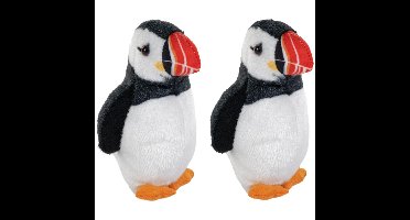 Wild Republic pluche vogel knuffel - 2x - papegaaiduikers - zeevogels - 14 cm - met echt geluid