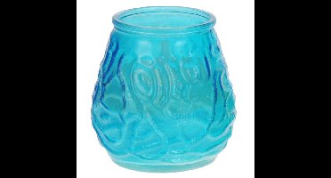 Windlicht geurkaars - 3x - blauw glas - 48 branduren - citrusgeur