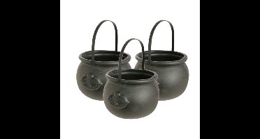 Witbaard Heksenketel - Set van 3x stuks - kookpot - zwart - kunststof - 15 x 20 cm - versiering - ac