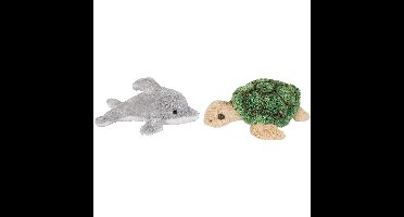 Zeedieren serie zachte pluche knuffels 2x stuks - Dolfijn en Zeeschildpad van 15 cm