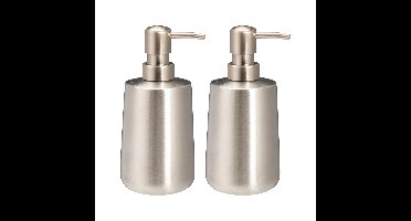Zeeppompje/dispenser Artistic - 2x - rvs - zilver - 8 x 17 cm - 300 ml