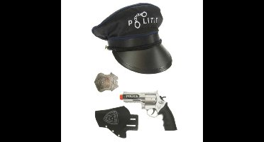 Zwarte politie verkleed pet met pistool/holster/badge voor kinderen