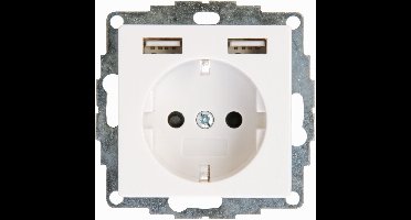 KOPP - Wandcontactdoos - Athenis HK07 - Inbouw - 1-voudig Stopcontact - 2-voudig USB Aansluiting - Randaarde - Kinderbeveiliging - Helder Glans Wit
