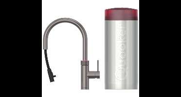 Quooker Flex Round Keukenkraan Set - Kokend Warm- en Koud Water - Uittrekbare Slang - Gunmetal - Inclusief COMBI+ Reservoir