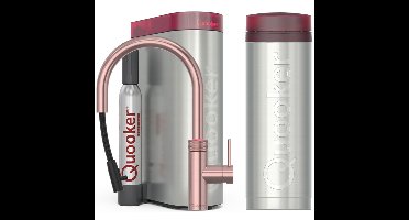 Quooker Flex Round Keukenkraan Set - Kokend Warm- en Koud Water - Uittrekbare Slang - Rosé Koper - Inclusief PRO3 Reservoir & CUBE - Direct Gekoeld Bruisend Water