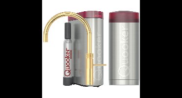 Quooker Fusion Round Keukenkraan Set - Kokend Warm- en Koud Water - Goud - Inclusief COMBI+ Reservoir & CUBE - Direct Gekoeld Bruisend Water