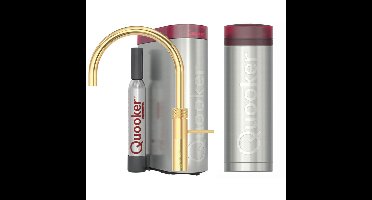 Quooker Fusion Round Keukenkraan Set - Kokend Warm- en Koud Water - Goud - Inclusief PRO3 Reservoir & CUBE - Direct Gekoeld Bruisend Water