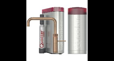 Quooker Fusion Square Keukenkraan Set - Kokend Warm- en Koud Water - Messing Patina - Inclusief COMBI Reservoir & CUBE - Direct Gekoeld Bruisend Water