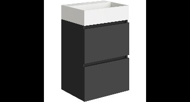 Xellanz Mini Onderkast met 2 Laden - 45cm - Mat Zwart en Wastafel - Keramiek - Glans Wit