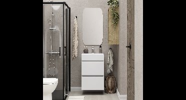 Xellanz Mini Onderkast Met 2 Laden Glans Wit En Wastafel Keramiek Glans Wit - 45cm - Inclusief Spiegel