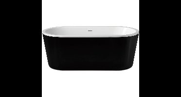 Xellanz Nero Vrijstaand Ligbad - 178x80cm - Acryl Glans Wit/Zwart met Waste Glans Wit