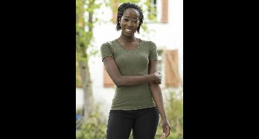 Dames T-Shirt Zijde Wol Engel Natur Kleur Olijf Maat 34/36 - Small