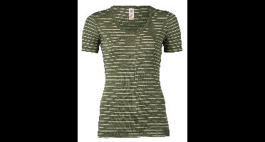 Dames T-Shirt Gestreept Zijde Wol Engel Natur Kleur Olijf gestreept Maat 46/48 - Extra Large