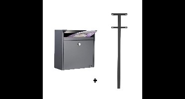 Allux 2500 brievenbus met paal 1003 staal - antraciet met RVS klep