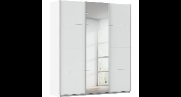 Kledingkast Kick 203 x 229 cm Alpinewit met 1 spiegeldeur en aluminiumkleur greeplijst