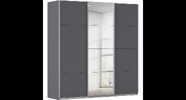 Kledingkast Kick 203 x 210 cm Grijs metallic met 1 spiegeldeur en aluminiumkleur greeplijst