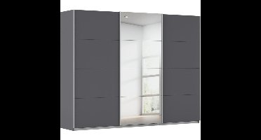 Kledingkast Kick 271 x 210 cm Grijs metallic met 1 spiegeldeur en aluminiumkleur greeplijst