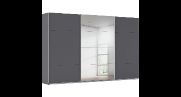 Kledingkast Kick 360 x 229 cm Grijs metallic met 1 spiegeldeur en aluminiumkleur greeplijst