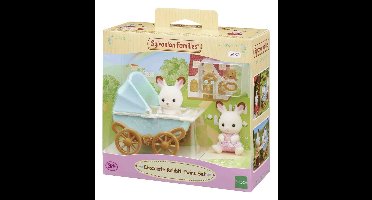 Sylvanian Families: Chocolate Rabbit Twins with Stroller Set