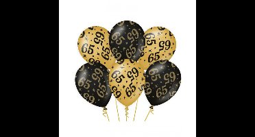 65 jaar verjaardag feest ballonnen - 6x stuks - zwart/goud - leeftijd - 30 cm - versiering