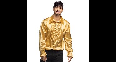 Boland Disco shirt - goud - met ruffles - polyester - party overhemd - disco/seventies