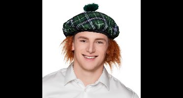 Boland Schotse hoed - groen - met haar - pruik - baret - schotland thema - carnaval