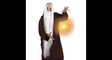 Boland Witte tovenaar pruik met baard - voor volwassenen - 100 cm lang