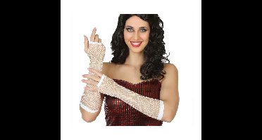 Carnaval verkleed handschoenen - visnet stof - wit - vingerloos - dames - elastiek