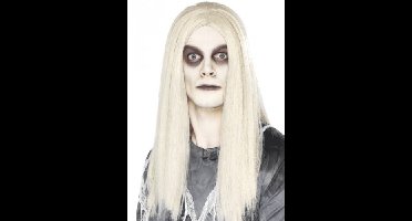 Carnaval verkleed horror Spook/zombie pruik - lang wit haar - voor volwassenen