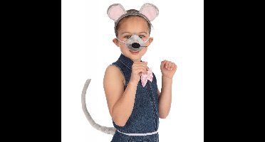 Carnaval verkleed set muis - diadeem/strik/snuit/staart - grijs - voor kinderen - dieren