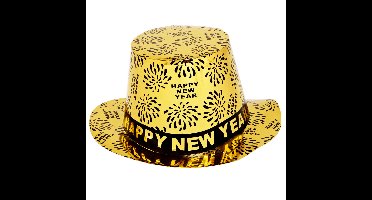 Feest hoedje Happy New Year - goud - karton - oud en nieuw party accessoires