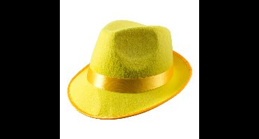 Folat Trilby hoed - neon geel - voor volwassenen - carnaval - verkleden