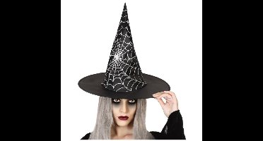 Halloween heksenhoed - met spinnenweb - one size - zwart/zilver - meisjes/dames