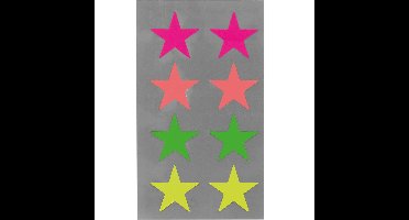 Hobby stickers - 32x stuks - sterren neon kleuren - sticker etiketten - dia 25 mm
